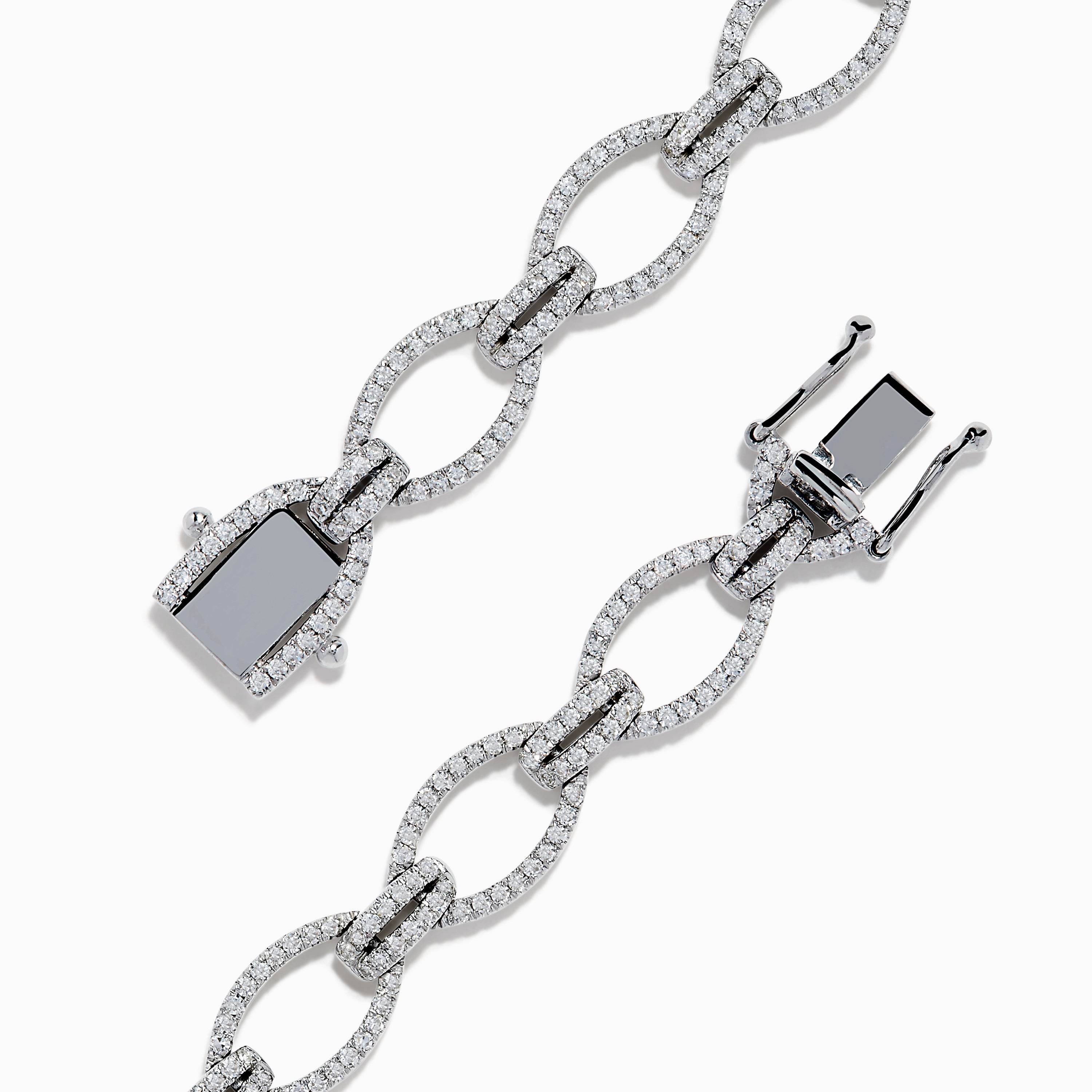 14K White Gold Diamond Oval Chain-Link Bracelet