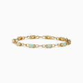 The Aurora 14K Yellow Gold Opal and Diamond Bracelet features evenly spaced round opals in individual links, accented with diamonds for a refined and elegant accessory.