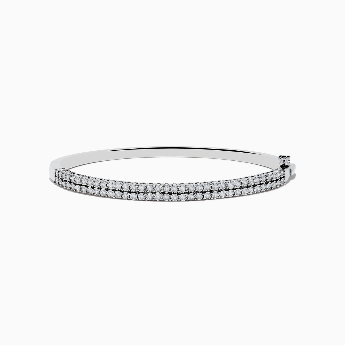 The 925 Sterling Silver Diamond Bangle features two rows of small, round diamonds set along the front, displayed on a white background.