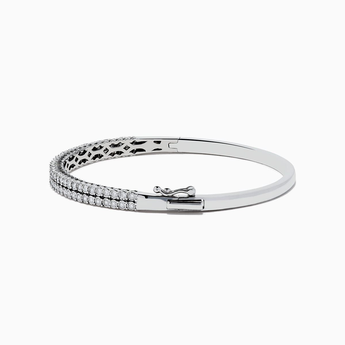 The 925 Sterling Silver Diamond Bangle features two rows of small, round diamonds set along the front, displayed on a white background.