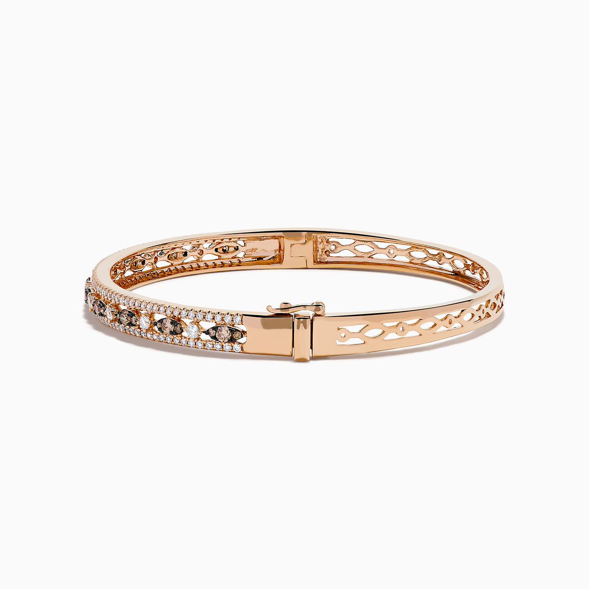 14K Rose Gold Espresso and White Diamond Openwork Hinged Bangle