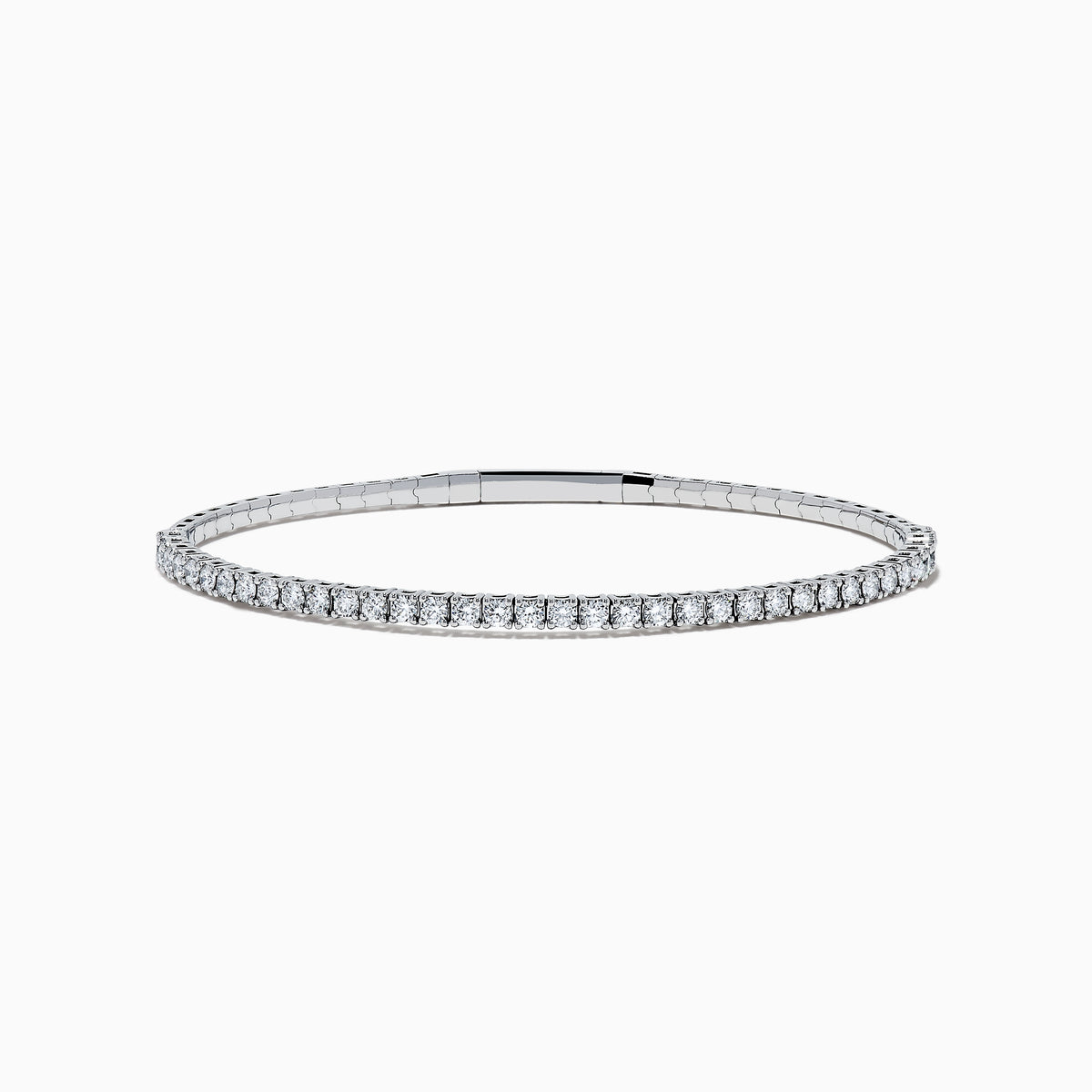 The Pave Classica 14K White Gold Diamond Bangle 1.45 TCW features a slim white gold design with a continuous row of sparkling diamonds, elegantly displayed against a plain white background.