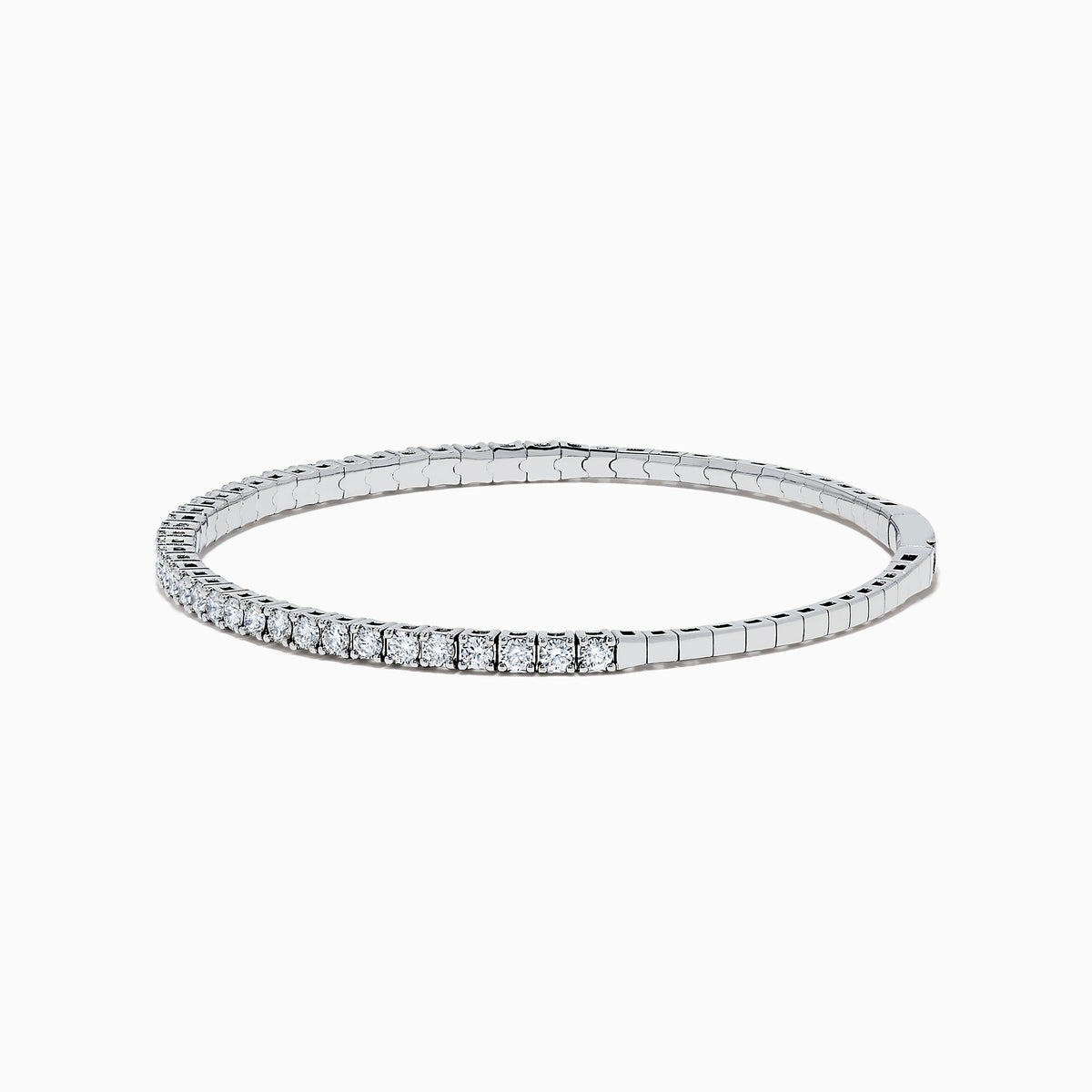 The Pave Classica 14K White Gold Diamond Bangle 1.45 TCW features a slim white gold design with a continuous row of sparkling diamonds, elegantly displayed against a plain white background.