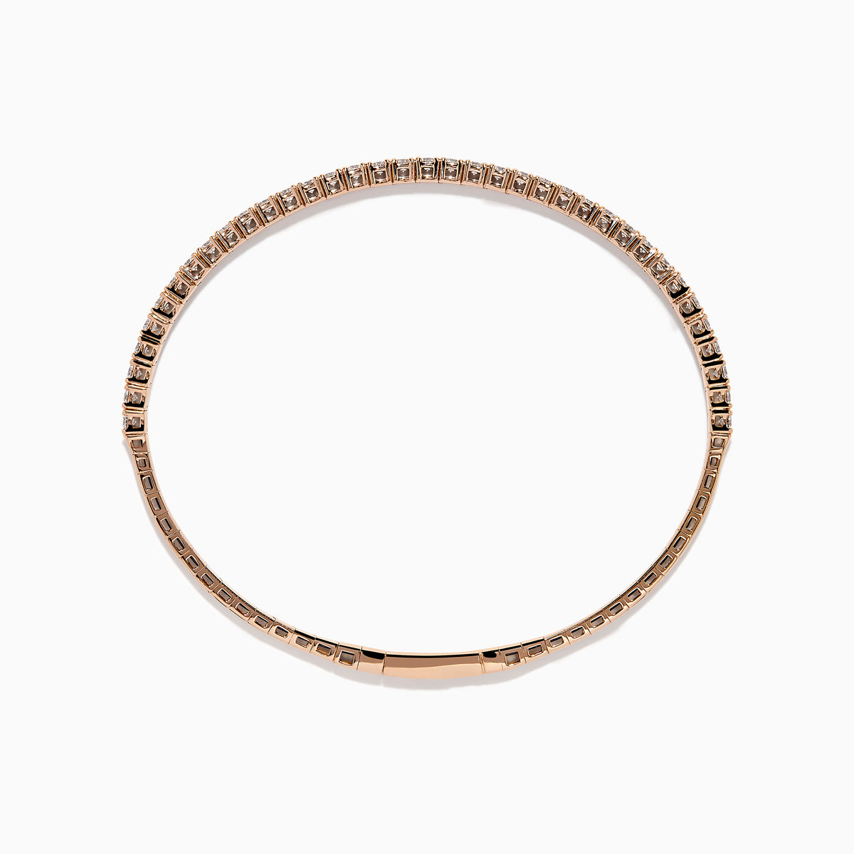 The Pave Rose 14K Rose Gold Diamond Bangle features a slim band adorned with a single row of sparkling white diamonds, set all around its circumference and shown on a white background.