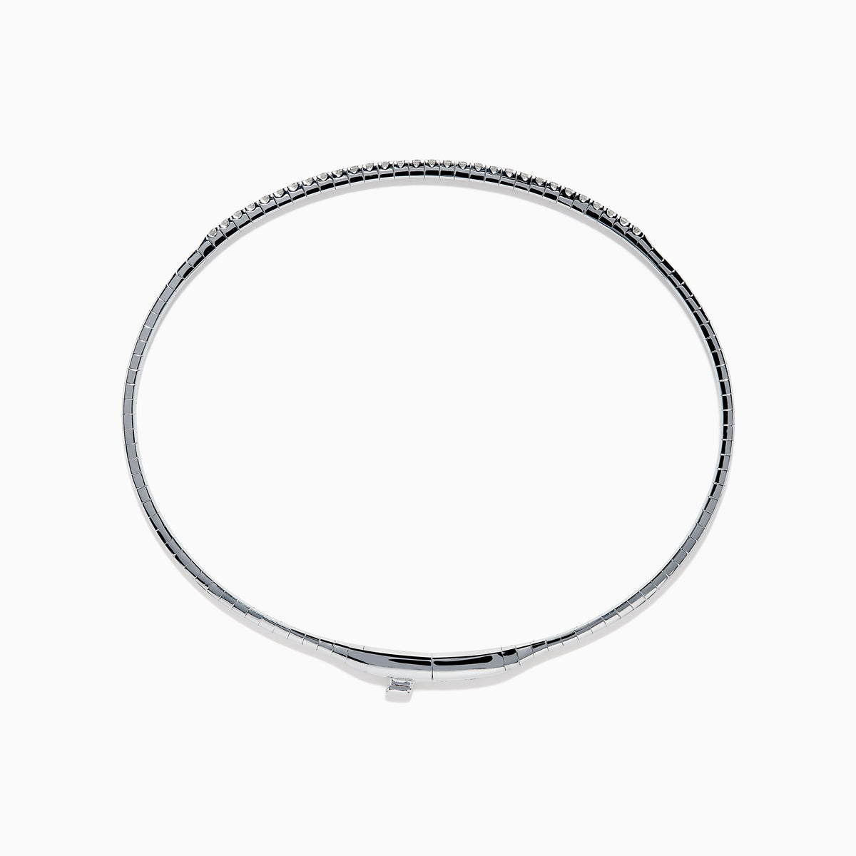 The Classique 14K White Gold Flexible Diamond Bangle features a sleek, minimalist design with a polished finish and a thin row of sparkling diamonds along the top half for effortless elegance.