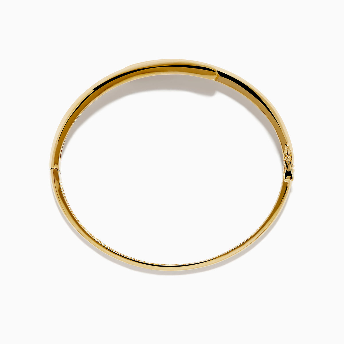 The D'Oro 14K Yellow Gold Channel Set Diamond Bangle features an open design with channel set round white diamonds on a horizontal bar and an inner band with an elegant lattice pattern.