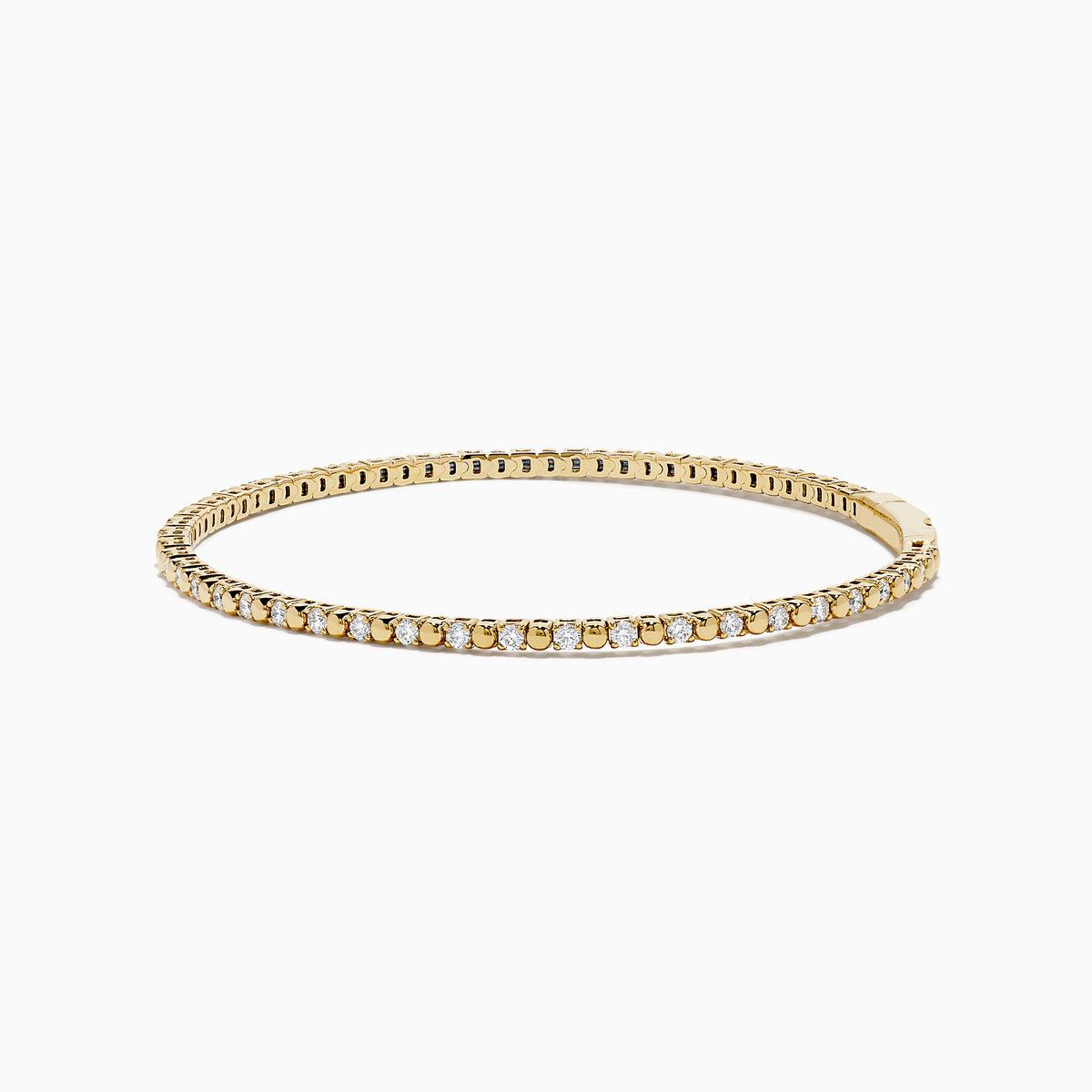 The 14K Yellow Gold Diamond Flex Bangle features a single row of sparkling white diamonds and a secure clasp, presented against a white background.
