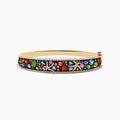 The Watercolors 14K Yellow Gold Multi Sapphire and Diamond Starfish Bracelet features a vibrant starfish design with colorful sapphires and sparkling diamonds on a rich, dark backdrop.