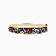 The Watercolors 14K Yellow Gold Multi Sapphire and Diamond Starfish Bracelet features a vibrant starfish design with colorful sapphires and sparkling diamonds on a rich, dark backdrop.