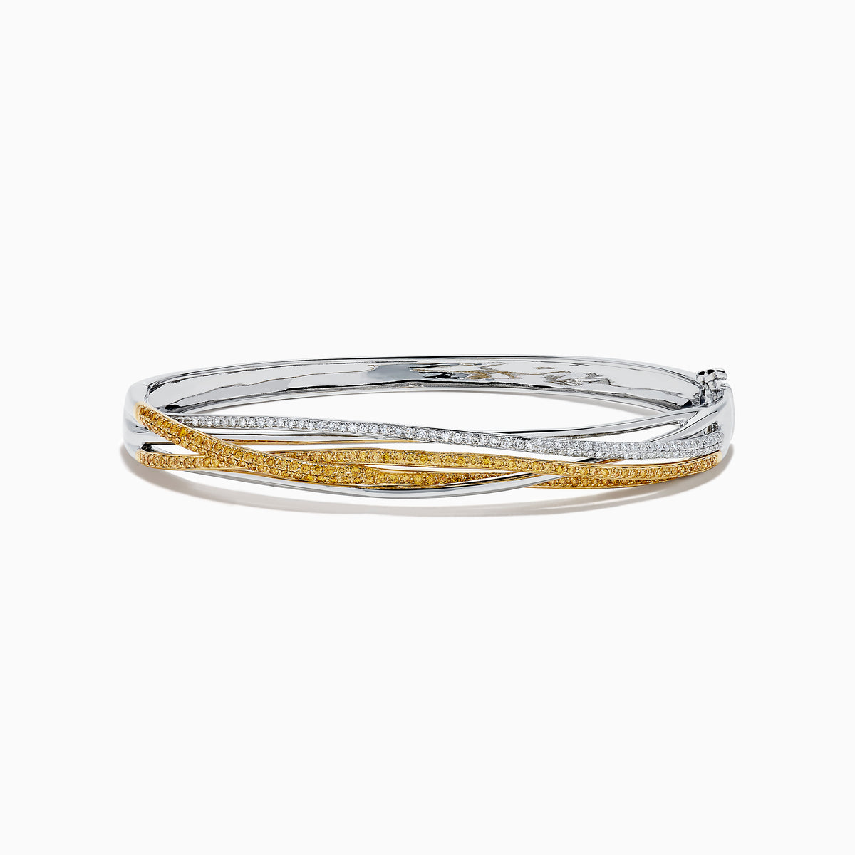 14K Two-Tone Gold Yellow and White Diamond Crossover Pavé Bangle