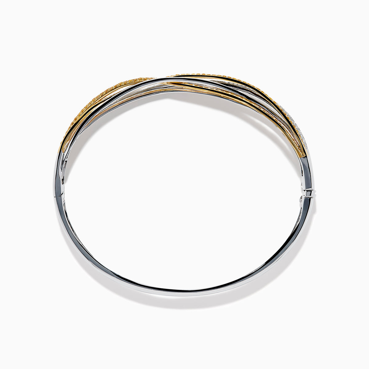 14K Two-Tone Gold Yellow and White Diamond Crossover Pavé Bangle