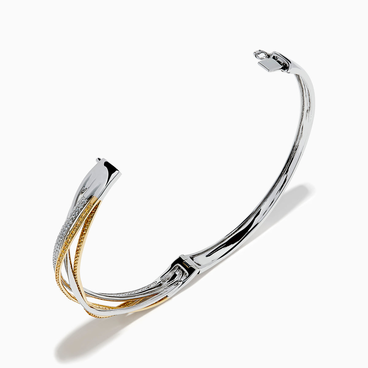 14K Two-Tone Gold Yellow and White Diamond Crossover Pavé Bangle