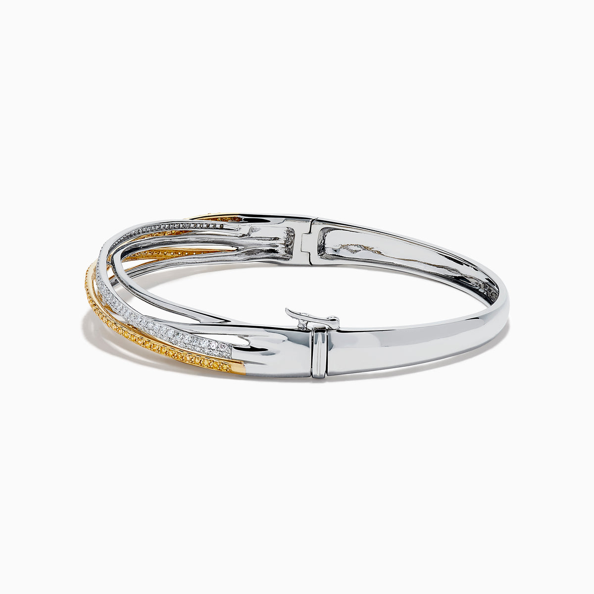 14K Two-Tone Gold Yellow and White Diamond Crossover Pavé Bangle