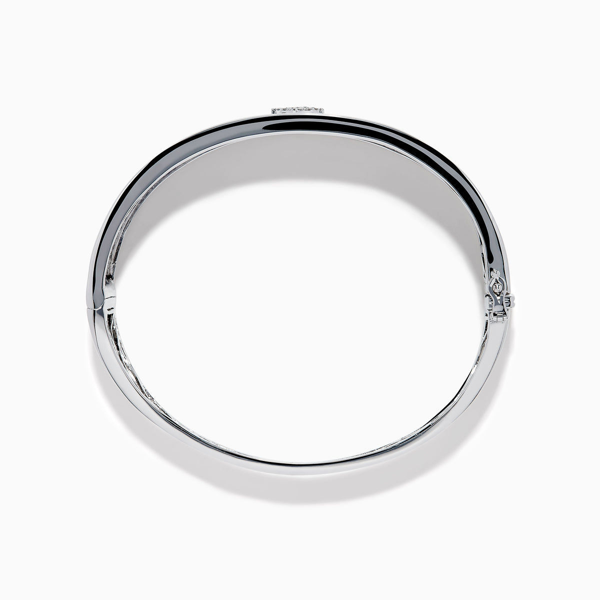 The Sterling Silver Pavé Blue Sapphire and Diamond Anchor Bangle features a small anchor design at the center, encrusted with blue sapphires and diamonds, shown against a plain white background.