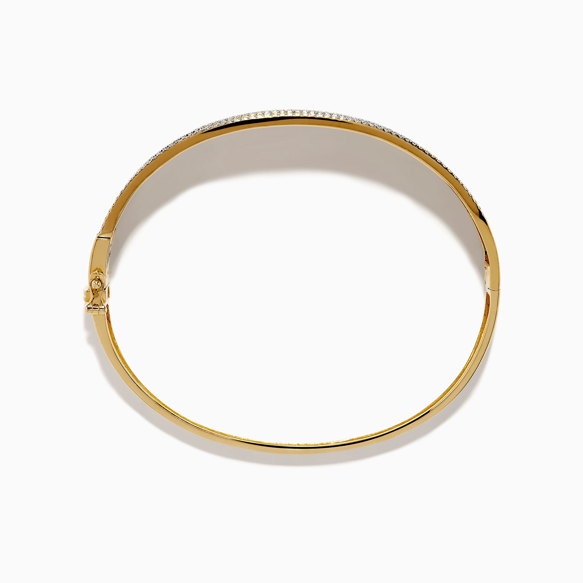 The DOro 14K Yellow Gold Diamond Bangle showcases a textured vertical striped design with sparkling diamonds bordering the top and bottom edges.