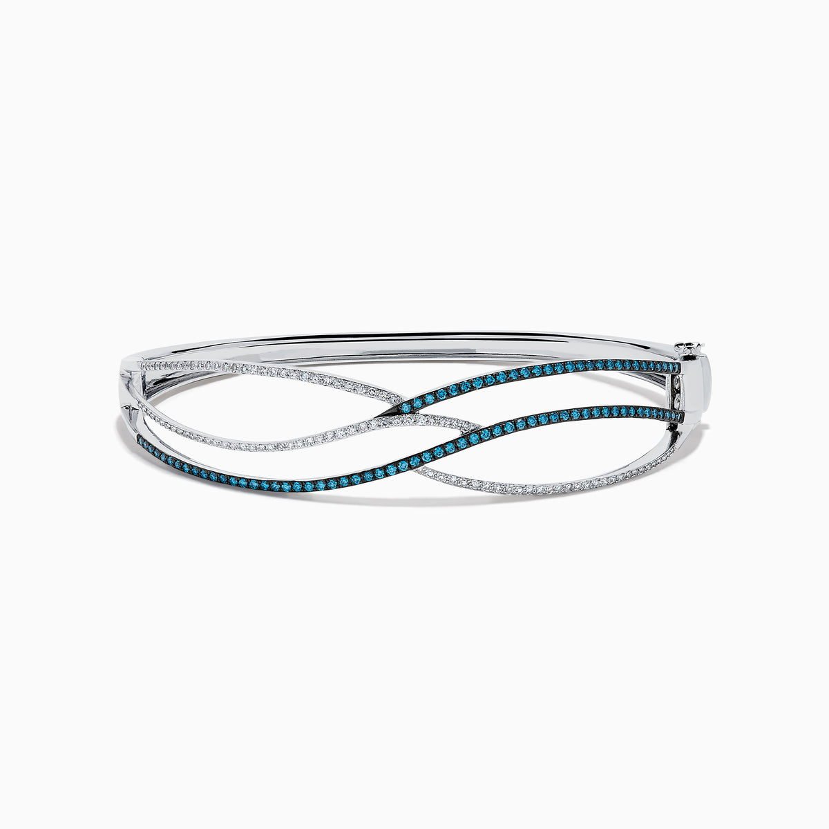 14K White Gold Blue and White Diamond Crossover Wave Bangle