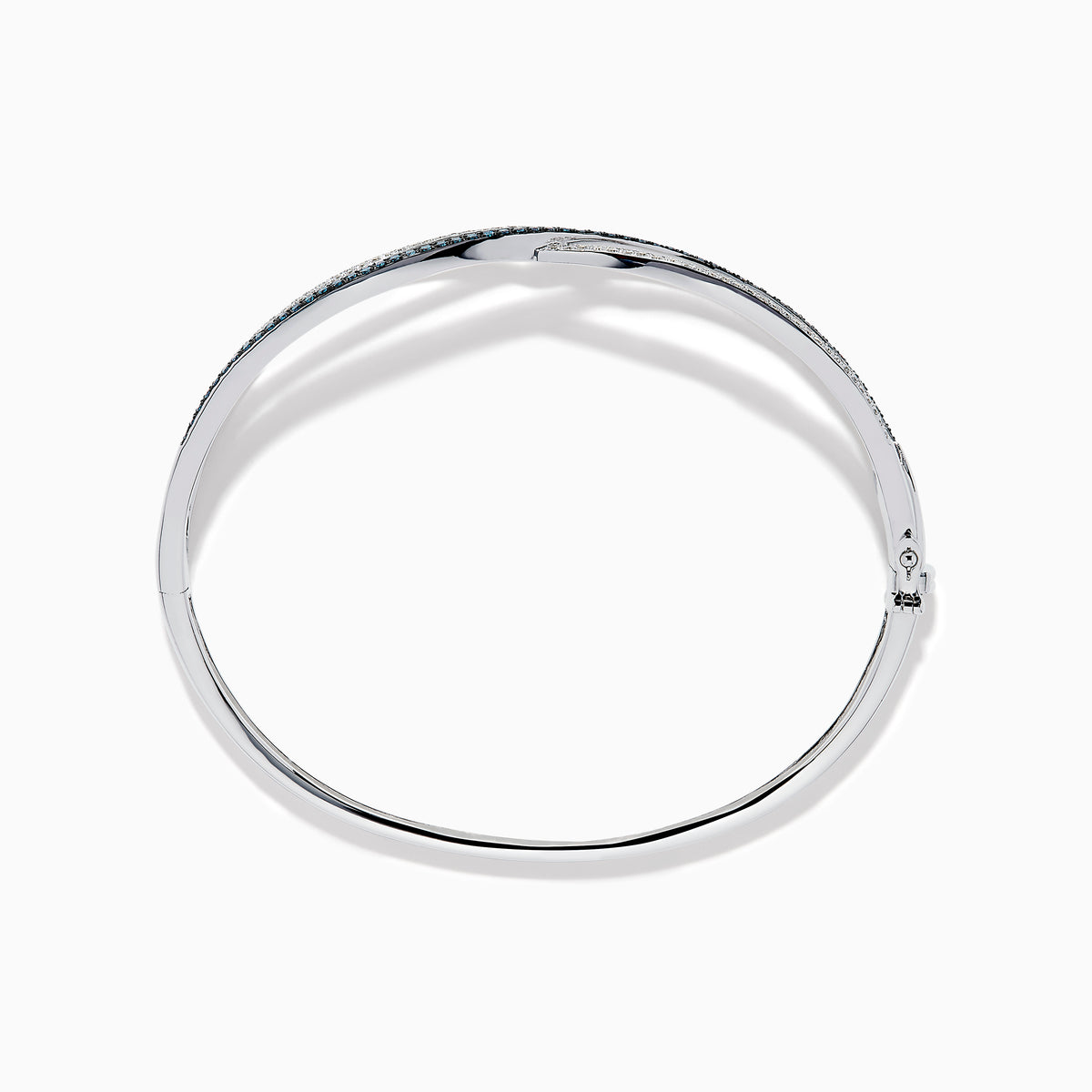 14K White Gold Blue and White Diamond Crossover Wave Bangle