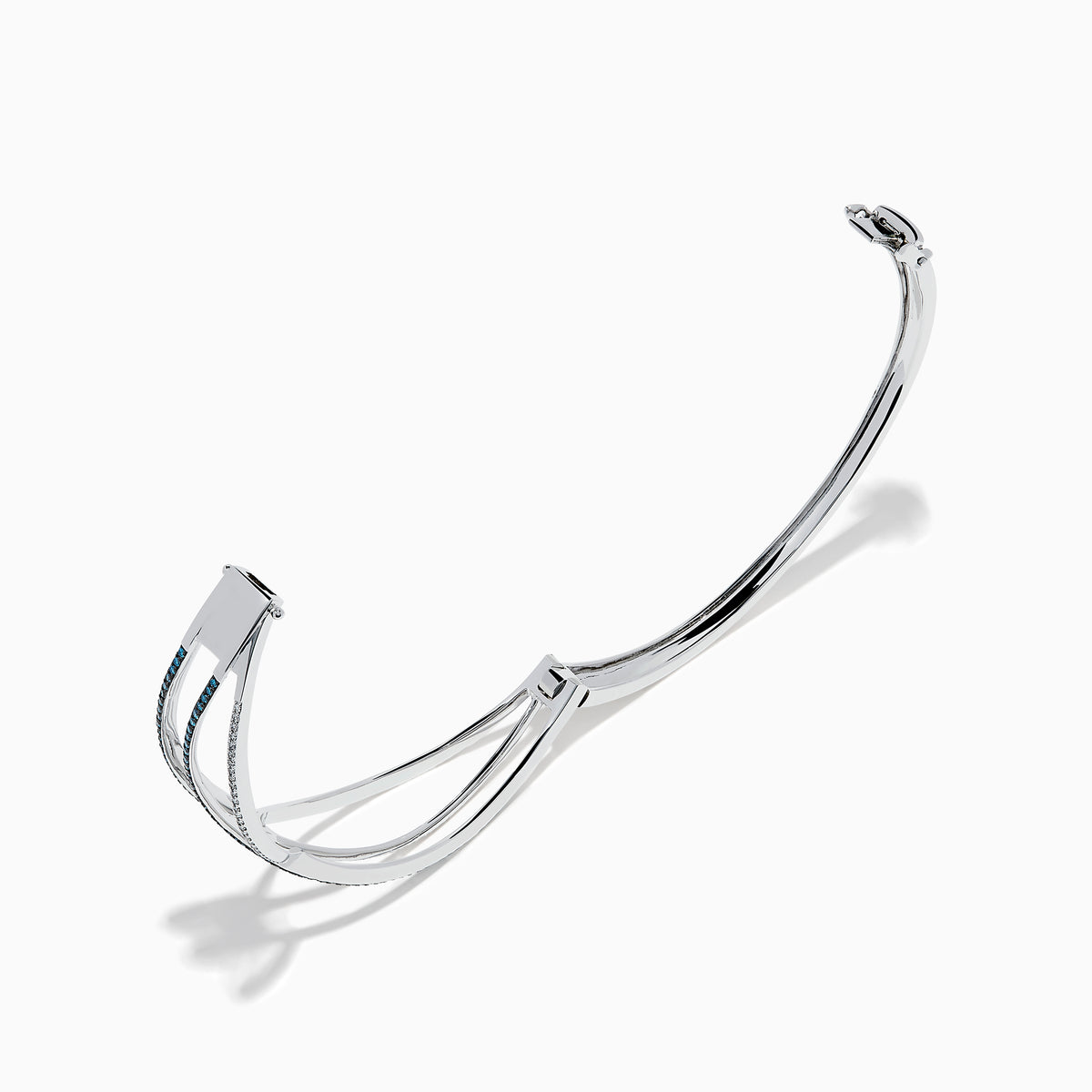 14K White Gold Blue and White Diamond Crossover Wave Bangle