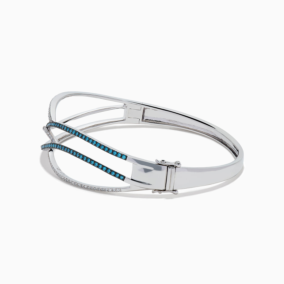 14K White Gold Blue and White Diamond Crossover Wave Bangle