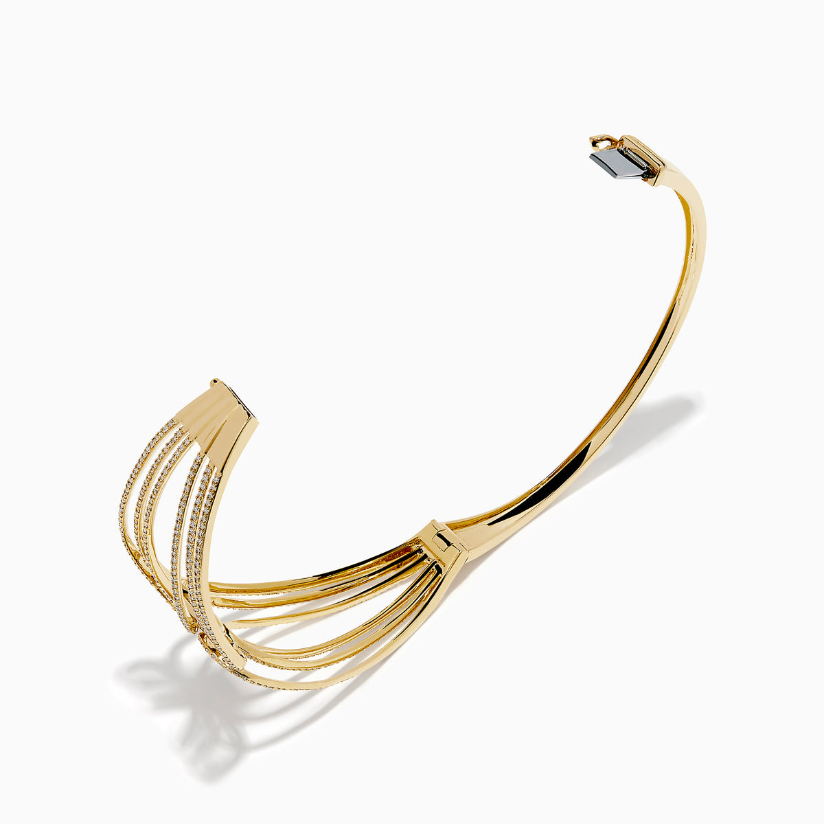 14K Yellow Gold Diamond Openwork Pave Wave Bangle