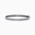 The 14K White Gold 3-Row Diamond Pave Bracelet showcases sparkling round diamonds in a symmetrical, elegant design, displayed against a white background.
