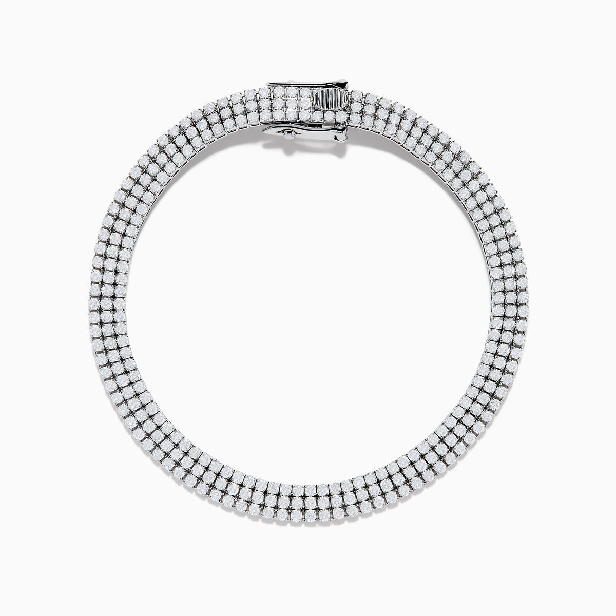 The 14K White Gold 3-Row Diamond Pave Bracelet showcases sparkling round diamonds in a symmetrical, elegant design, displayed against a white background.