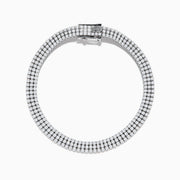 The 14K White Gold 3-Row Diamond Pave Bracelet showcases sparkling round diamonds in a symmetrical, elegant design, displayed against a white background.