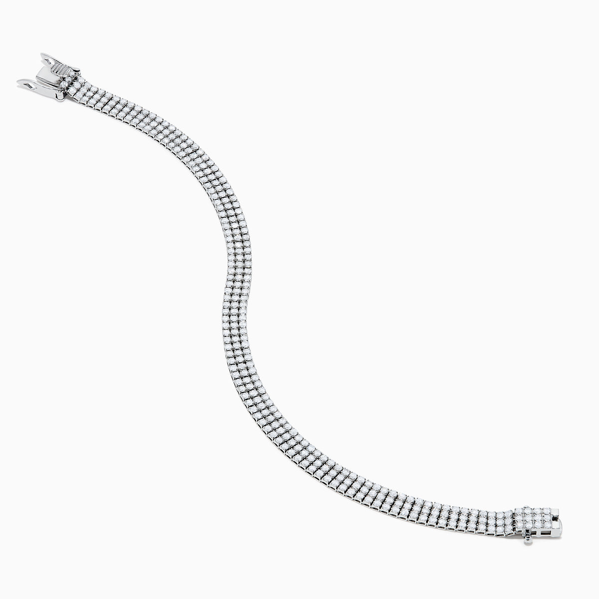 The 14K White Gold 3-Row Diamond Pave Bracelet showcases sparkling round diamonds in a symmetrical, elegant design, displayed against a white background.