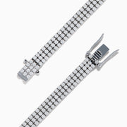 The 14K White Gold 3-Row Diamond Pave Bracelet showcases sparkling round diamonds in a symmetrical, elegant design, displayed against a white background.