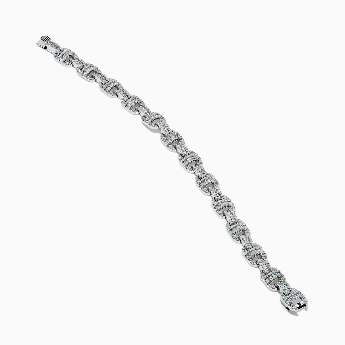 The Classique 14K White Gold Diamond Bracelet features interlocking H-shaped links and is adorned with sparkling diamonds, offering a polished, luxurious look.