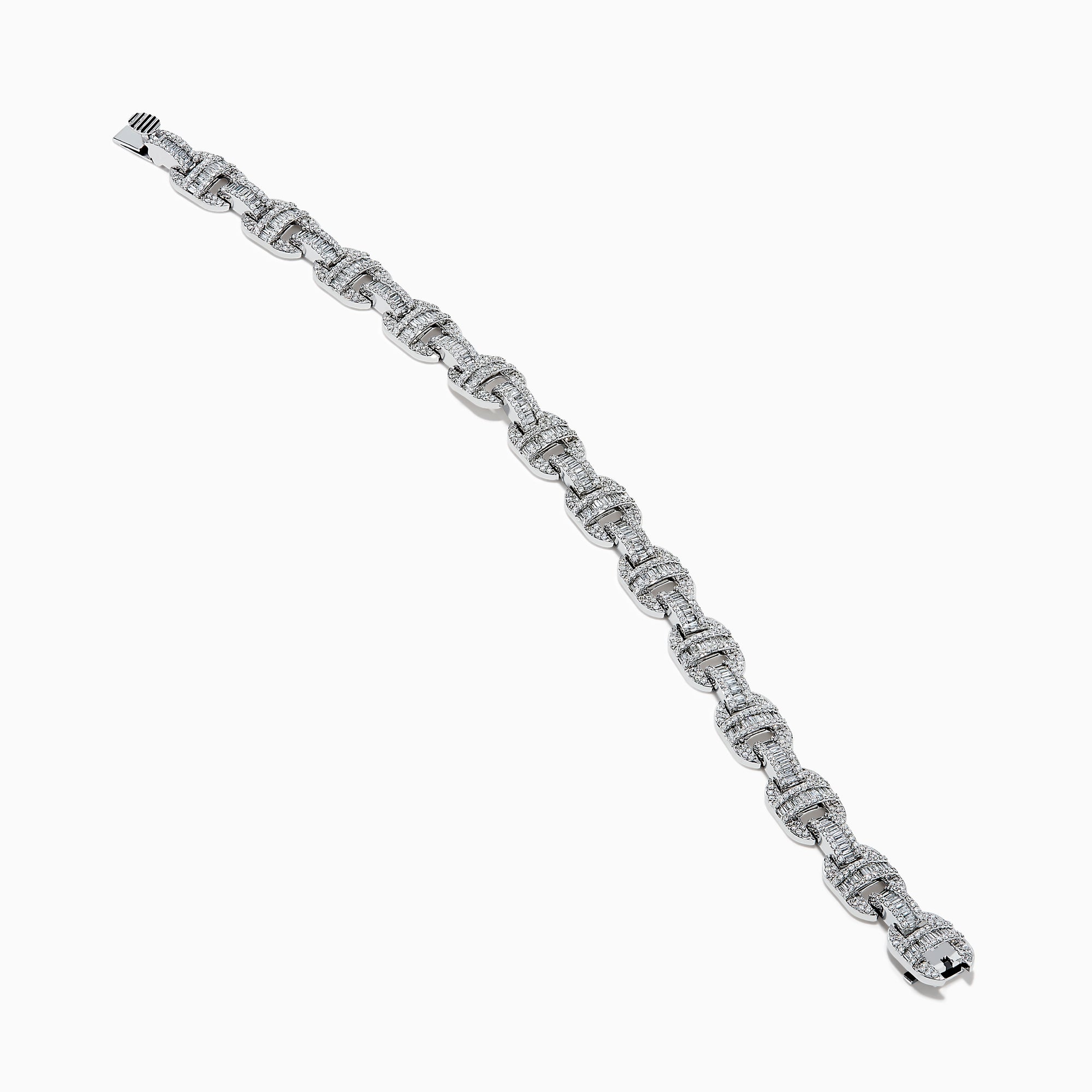 The Classique 14K White Gold Diamond Bracelet features interlocking H-shaped links and is adorned with sparkling diamonds, offering a polished, luxurious look.