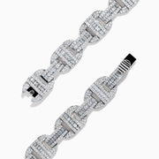 The Classique 14K White Gold Diamond Bracelet features interlocking H-shaped links and is adorned with sparkling diamonds, offering a polished, luxurious look.