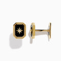 Men's Eclipse 14K Yellow Gold Onyx and Diamond Cufflinks shown on a white background, featuring octagonal yellow gold frames with onyx centers, a starburst design, and a small central diamond.