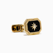 Men's Eclipse 14K Yellow Gold Onyx and Diamond Cufflinks shown on a white background, featuring octagonal yellow gold frames with onyx centers, a starburst design, and a small central diamond.
