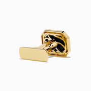 Men's Eclipse 14K Yellow Gold Onyx and Diamond Cufflinks shown on a white background, featuring octagonal yellow gold frames with onyx centers, a starburst design, and a small central diamond.