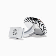 Men's 925 Sterling Silver Tiger Eye Cuff Links feature square, striped tiger eye centers set in textured silver frames, shown on a white background.