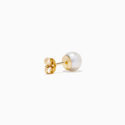 The 14K Yellow Gold Cultured Akoya Pearl Stud Earrings feature classic round pearls set on yellow gold, shown against a plain white background.