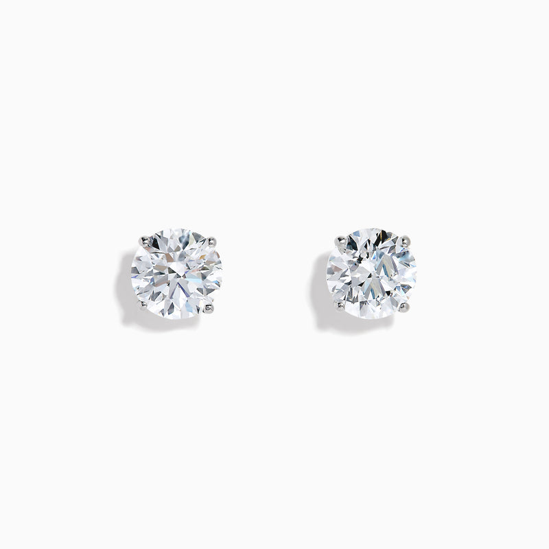 Lab Grown Diamond 4.00ct Stud Earrings in 14K White Gold, featuring round, clear stones set in classic prongs and shown against a white background.