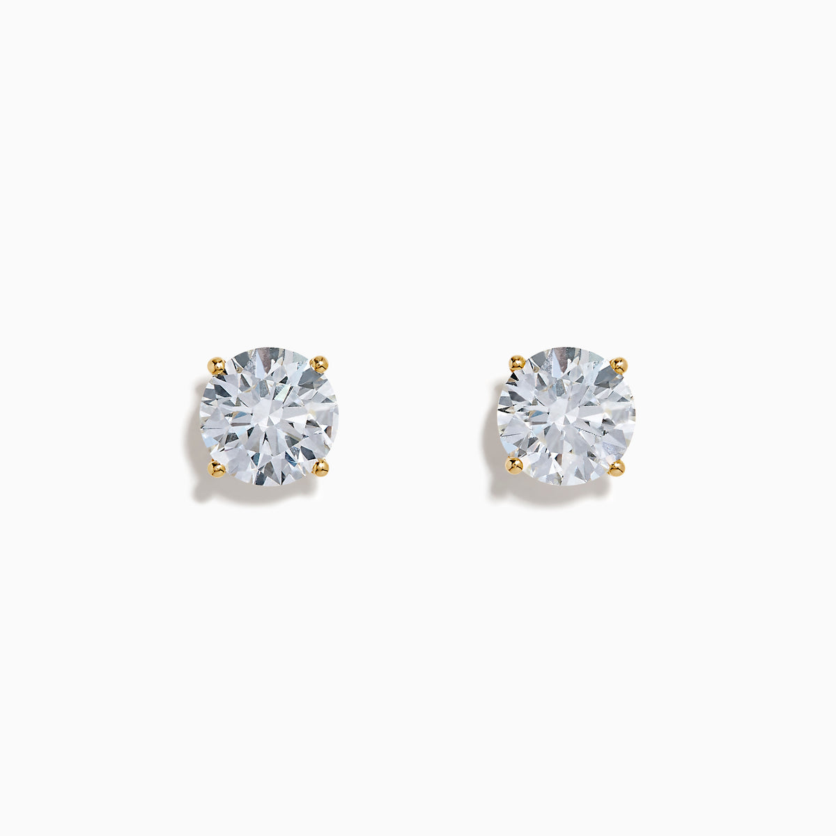 The Lab Grown Round Diamond 4.00ct Glam Stud Earrings in 14K Yellow Gold are shown with clear round diamonds set in yellow gold prongs on a plain white background.