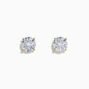 The Lab Grown Round Diamond 4.00ct Glam Stud Earrings in 14K Yellow Gold are shown with clear round diamonds set in yellow gold prongs on a plain white background.