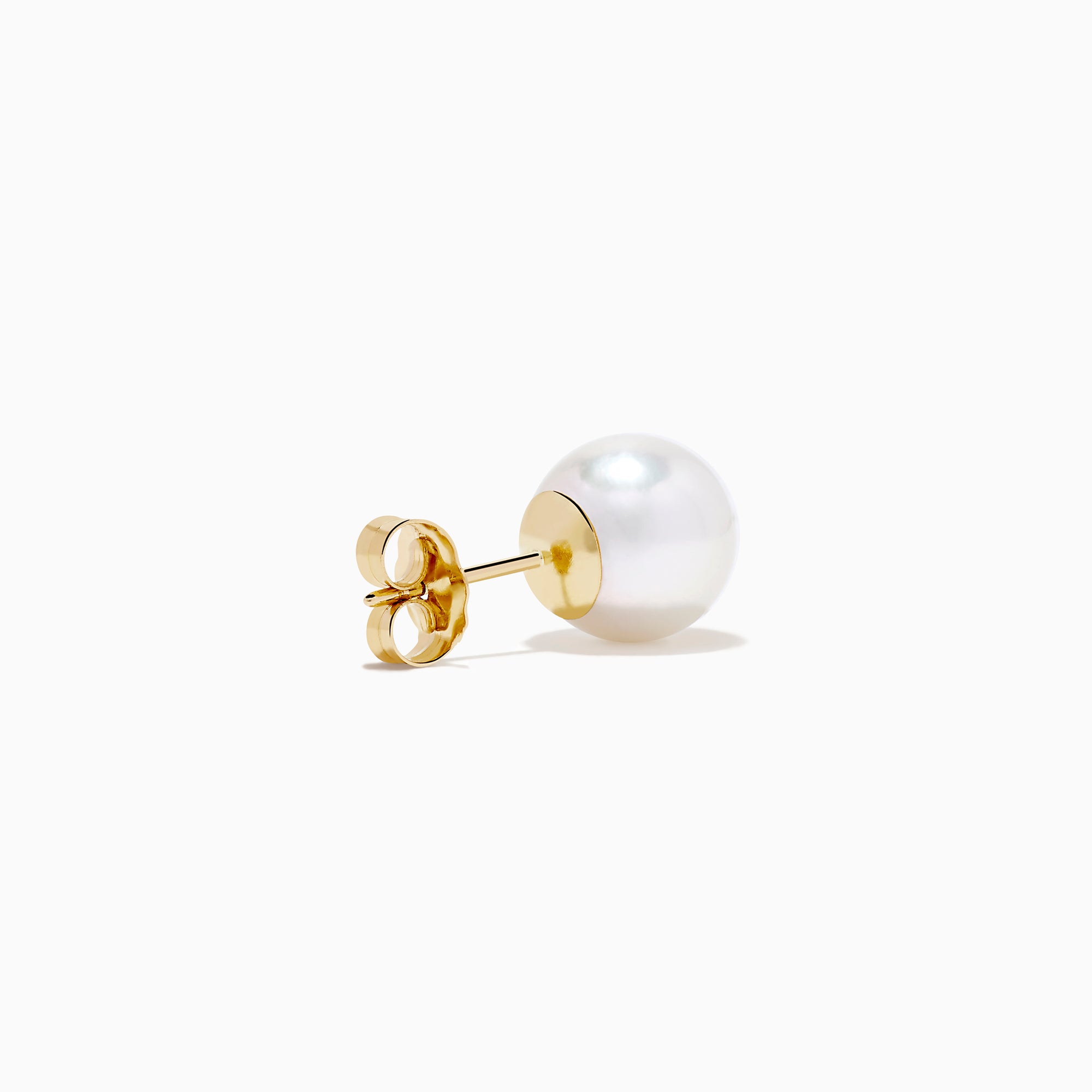 The 15K Yellow Gold Cultured Akoya Pearl Stud Earrings are shown on a plain white background.