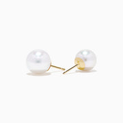 The 15K Yellow Gold Cultured Akoya Pearl Stud Earrings are shown on a plain white background.
