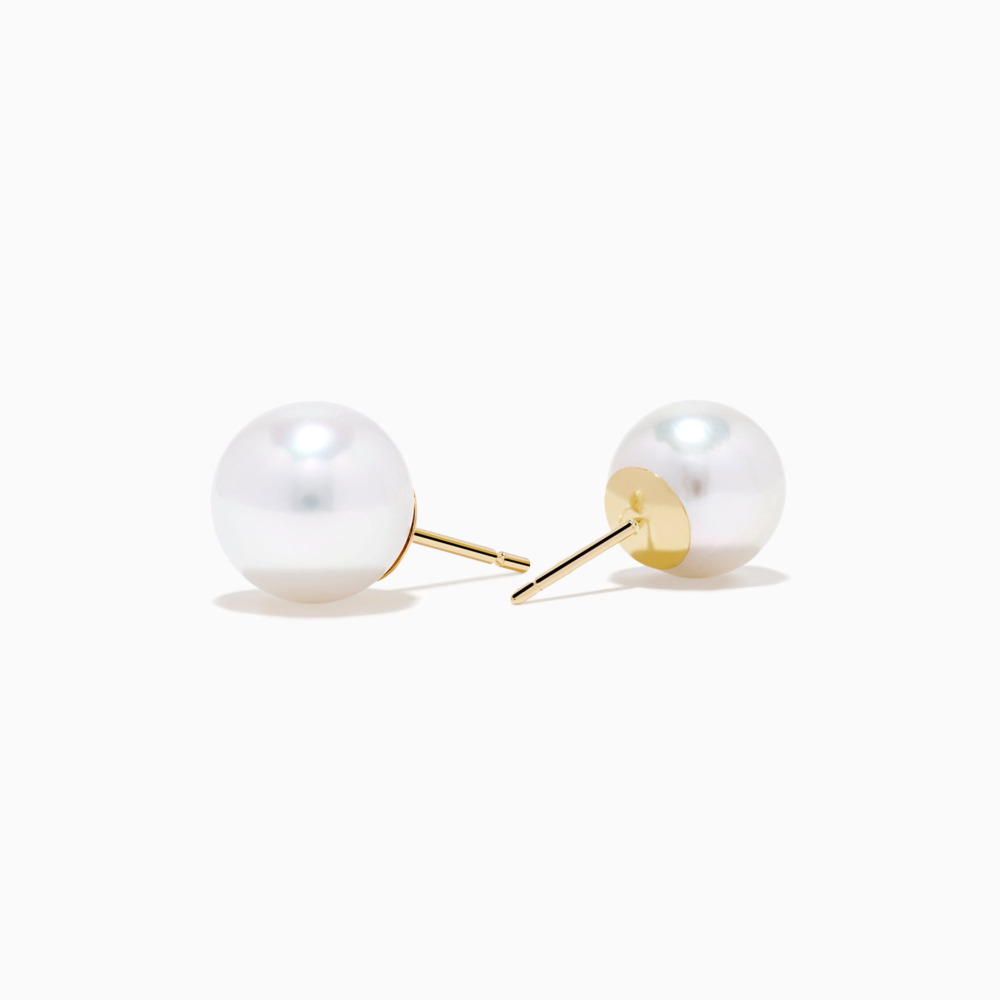 The 15K Yellow Gold Cultured Akoya Pearl Stud Earrings are shown on a plain white background.