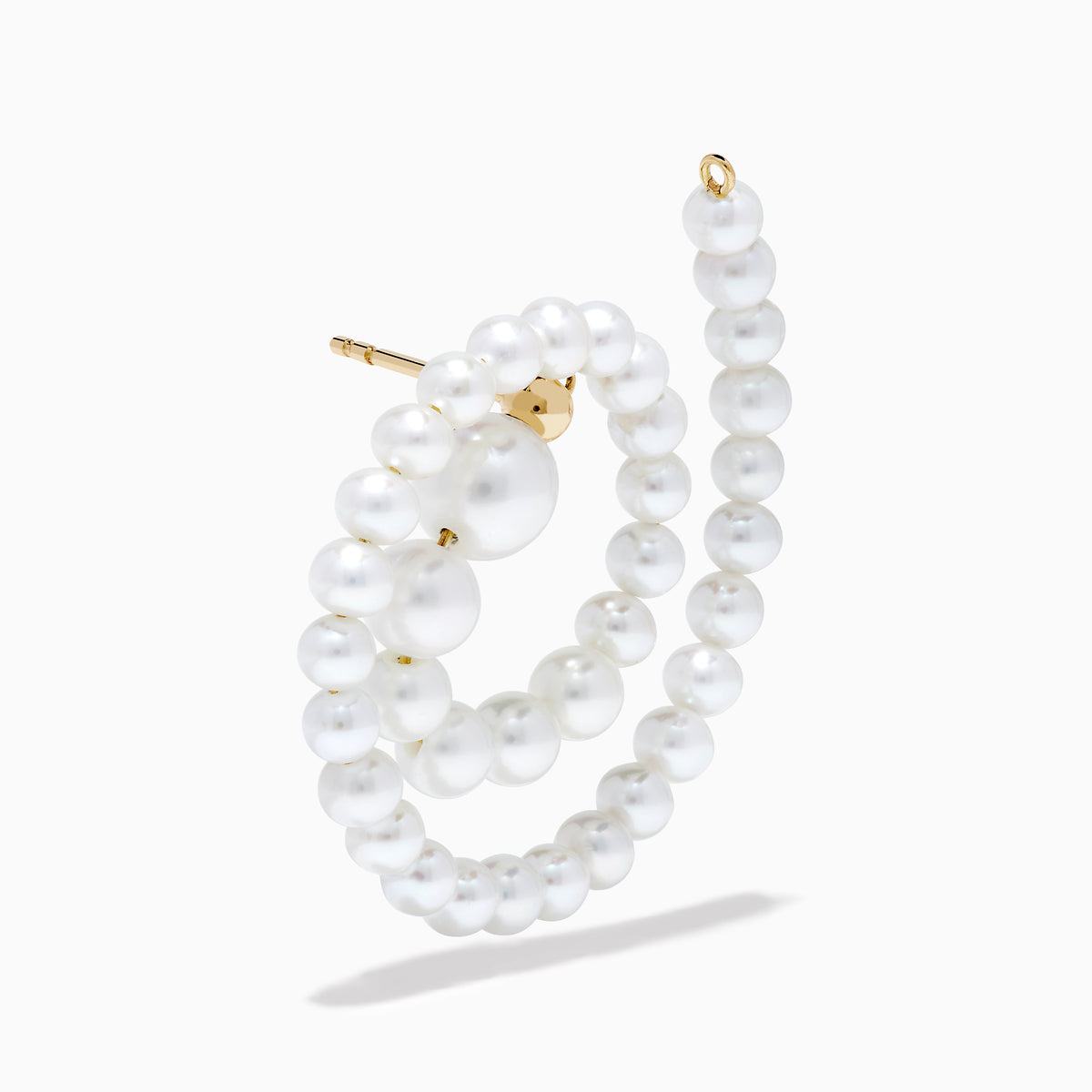 The 14K Yellow Gold Freshwater Pearl Spiral Earrings feature small freshwater pearls and gold accents, displayed on a white background.