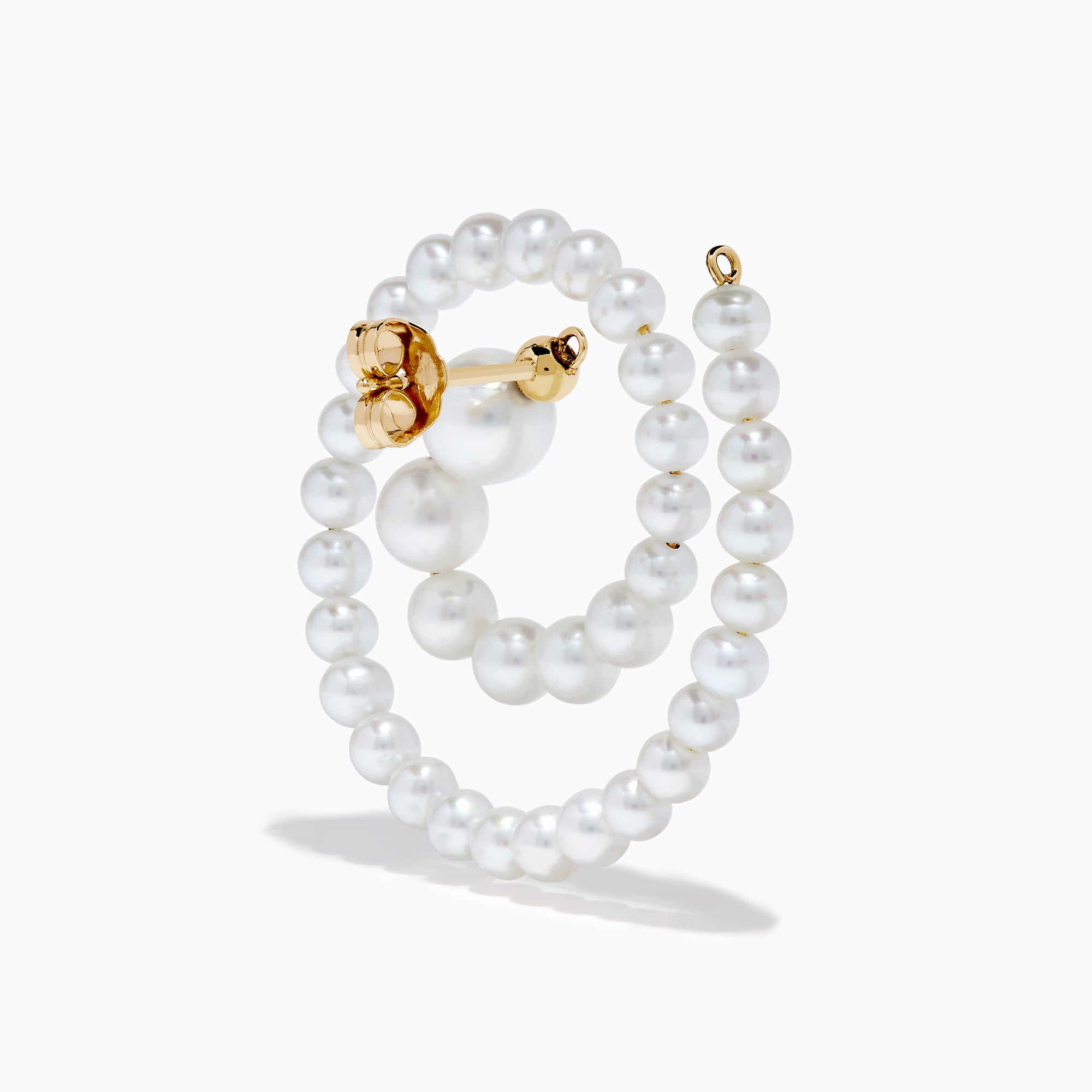 The 14K Yellow Gold Freshwater Pearl Spiral Earrings feature small freshwater pearls and gold accents, displayed on a white background.