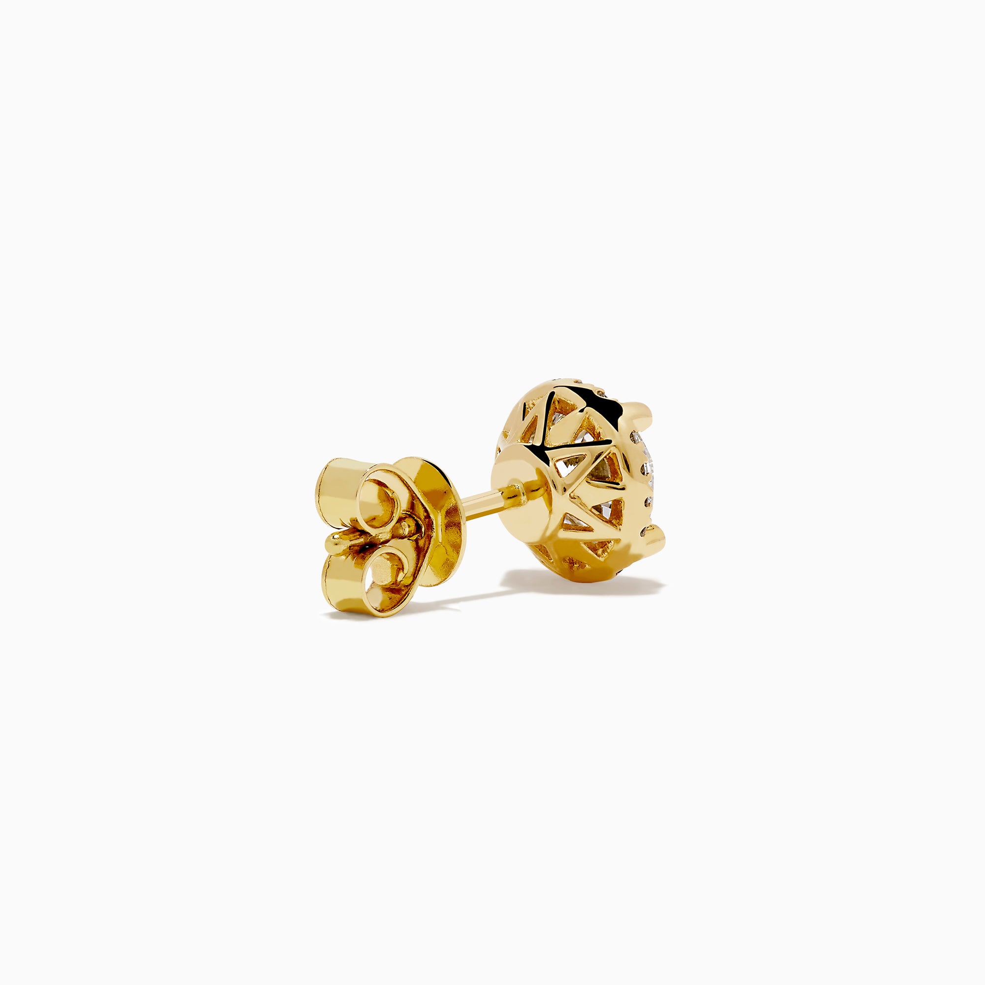 Star Lab Grown Diamond Halo Stud Earrings in 18K Yellow Gold feature round clear gemstones encircled by a halo of small lab diamonds, styled on a white background.