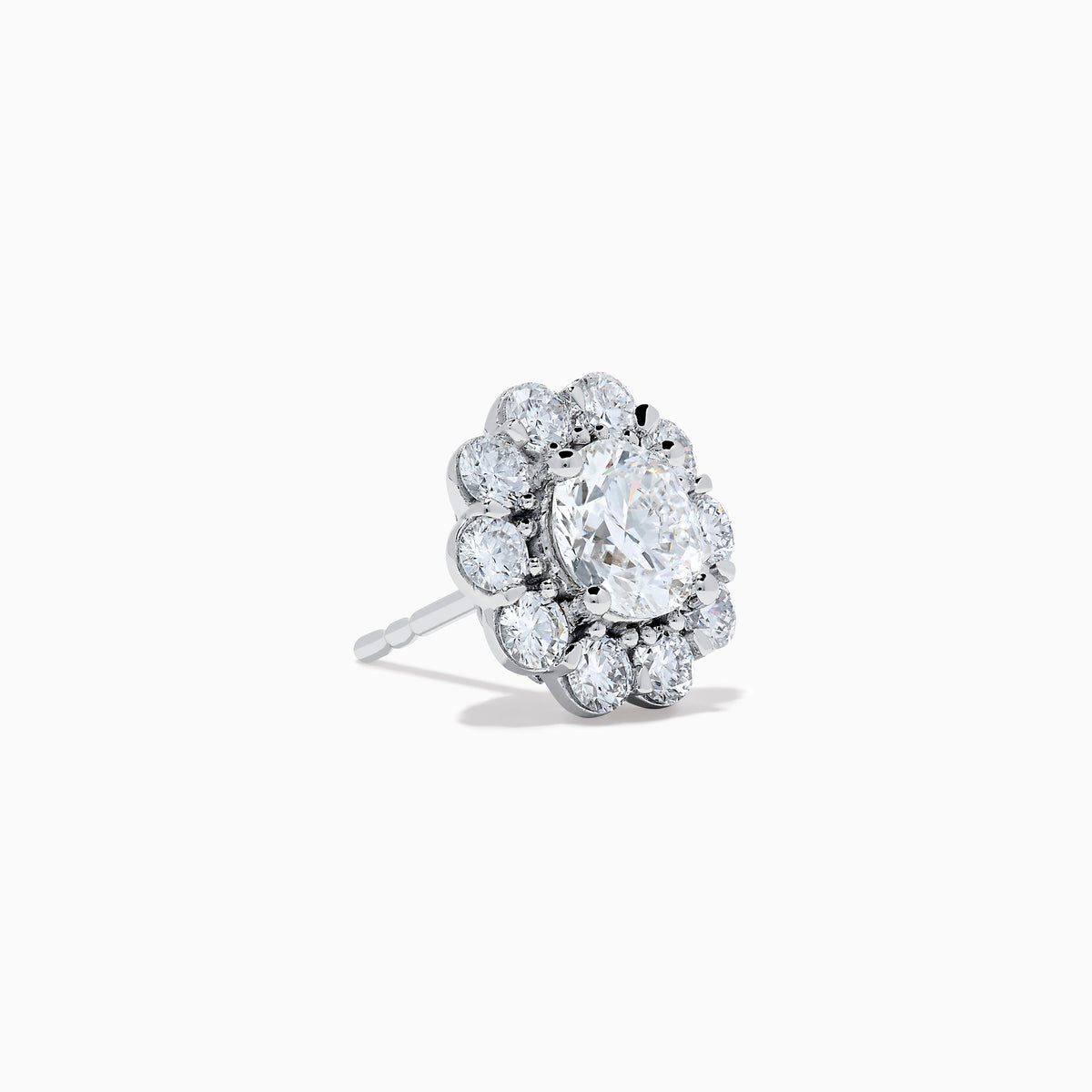 The Star Lab Grown Diamond Fleur Stud Earrings feature a central round diamond with a floral halo of smaller diamonds, beautifully set in 18K white gold for a timeless look.