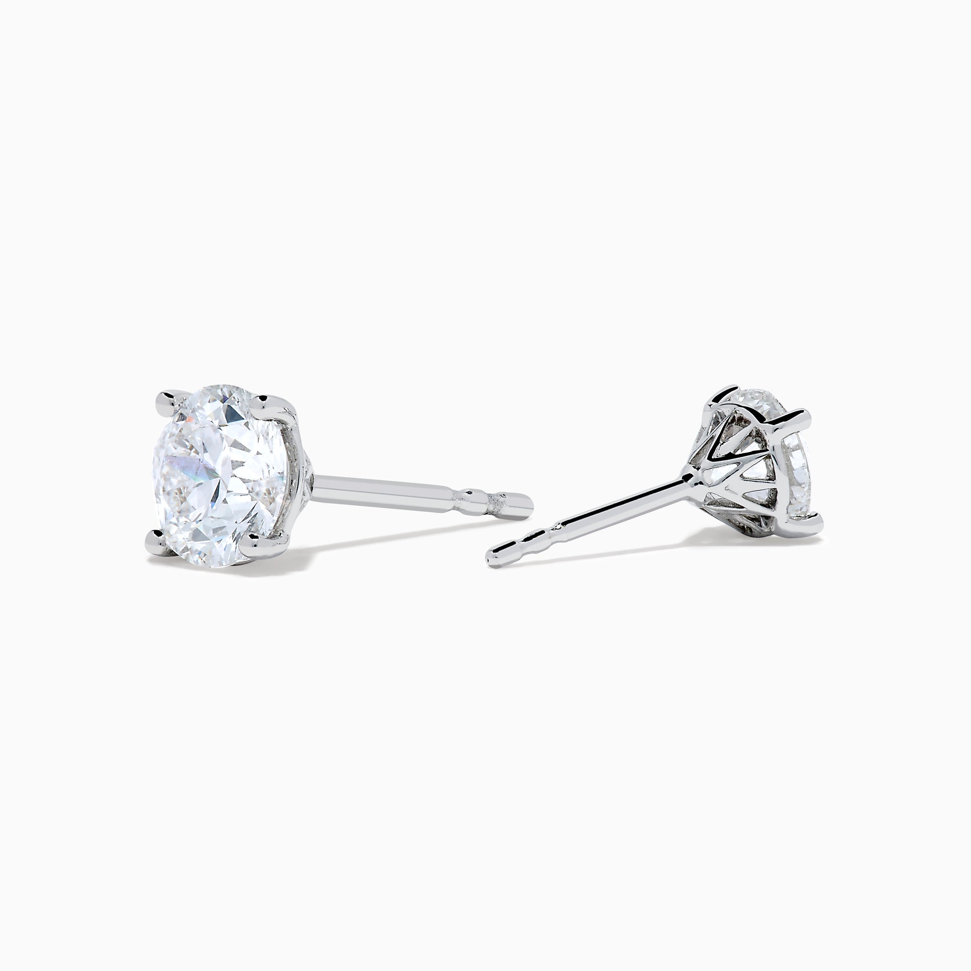The Star Lab Grown Diamond Stud Earrings in 18K White Gold feature round lab diamonds in classic prong settings, elegantly displayed against a plain white background.