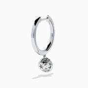 Star Lab Grown Diamond Pave Hoop Solitaire Earrings in 18K White Gold, featuring pavé-set diamonds along the hoop and a large round solitaire gem at the end, displayed on a white background.