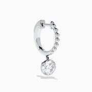The Star Lab Grown Diamond Beaded Hoop Solitaire Drop Earrings in 18K White Gold feature a round lab-grown diamond dangling from each hoop, photographed on a white background.